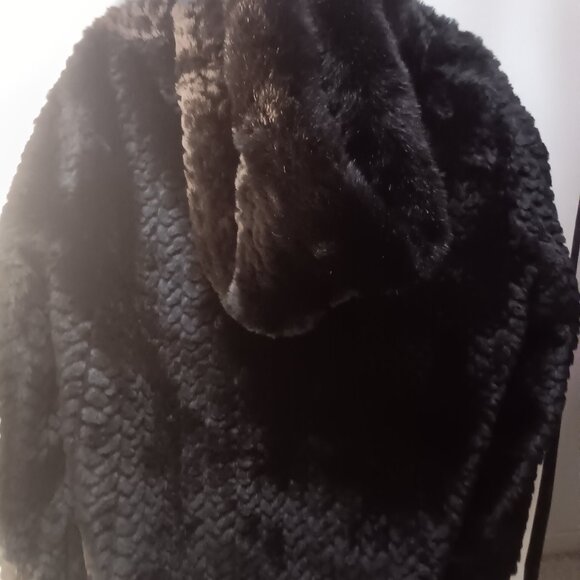 GALLERY NEW YORK CHIC HOODED GROVED FAUX FUR JACKET BLACK SIZE XL - Picture 2 of 6